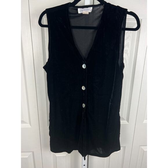 Impressions of California black crushed velvet longline vest shell buttons Small - Picture 7 of 8